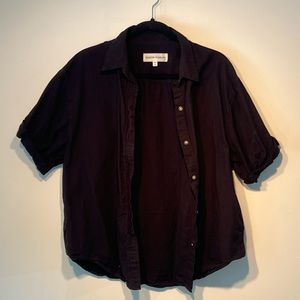 Aritzia - Black Linen Short Sleeve Button Up